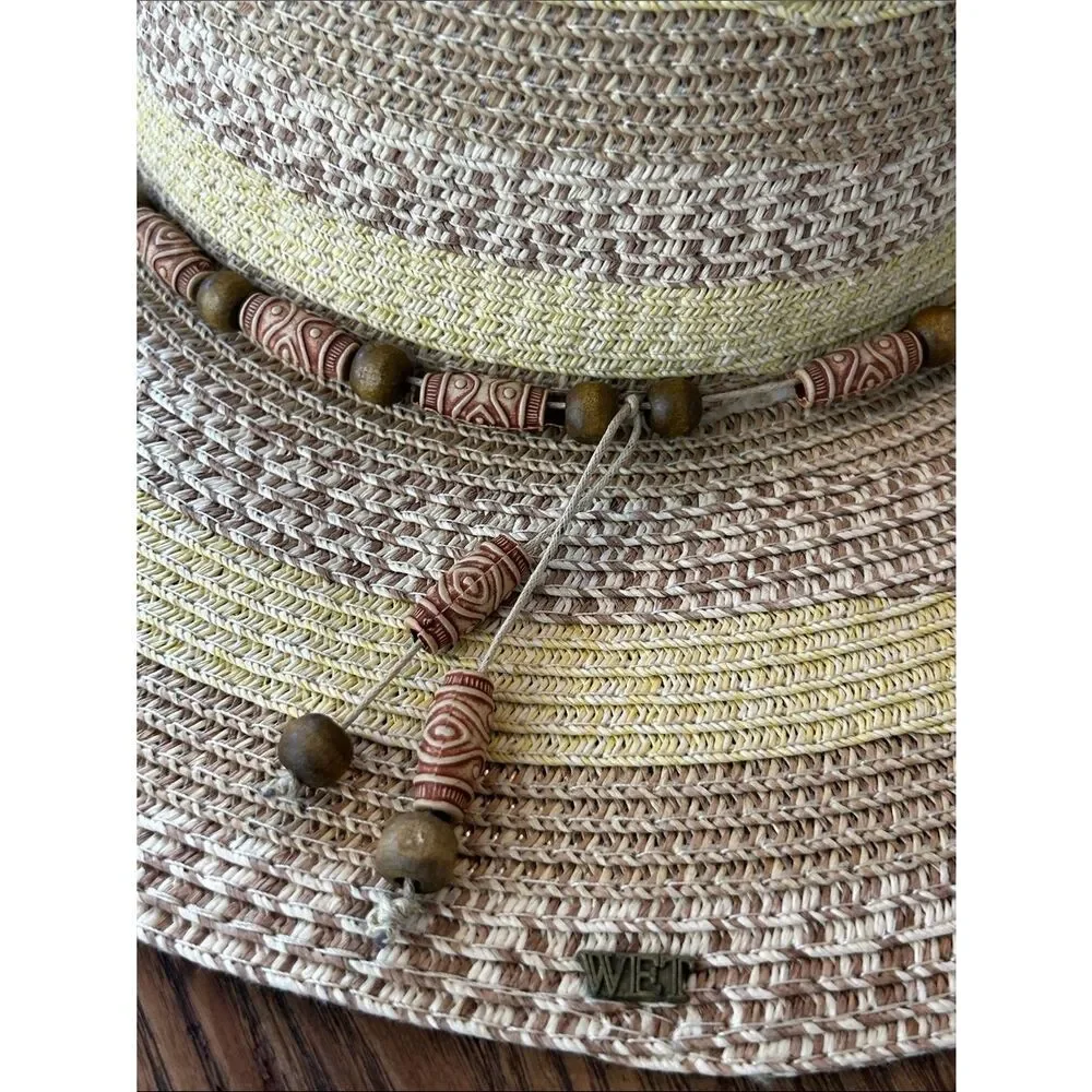 🏝️ Wide Brim Straw Sun Hat 👒 Tiki Beads Packable!